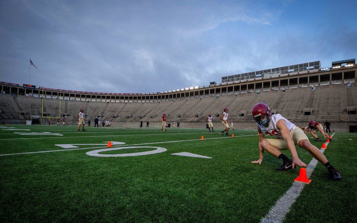 First-year Garrett Sharp on football field.