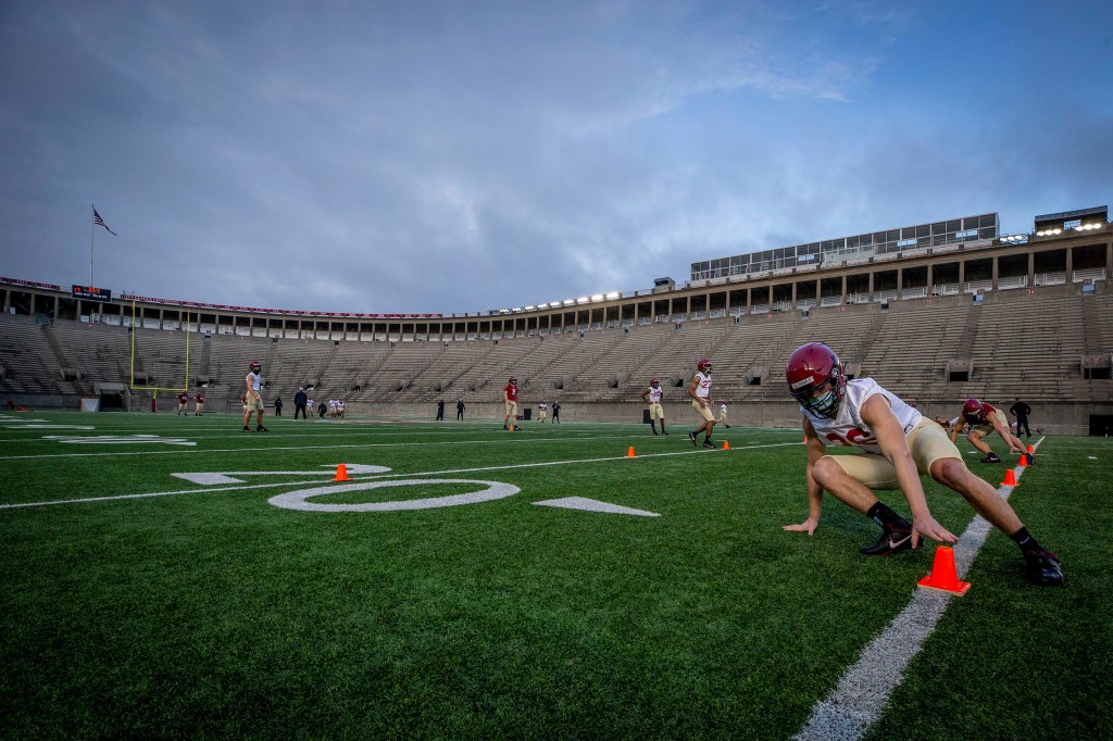 First-year Garrett Sharp on football field.