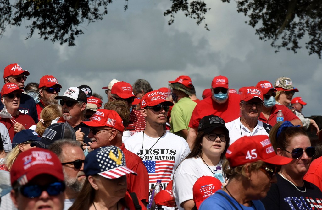 A crowd at a Trump rally.