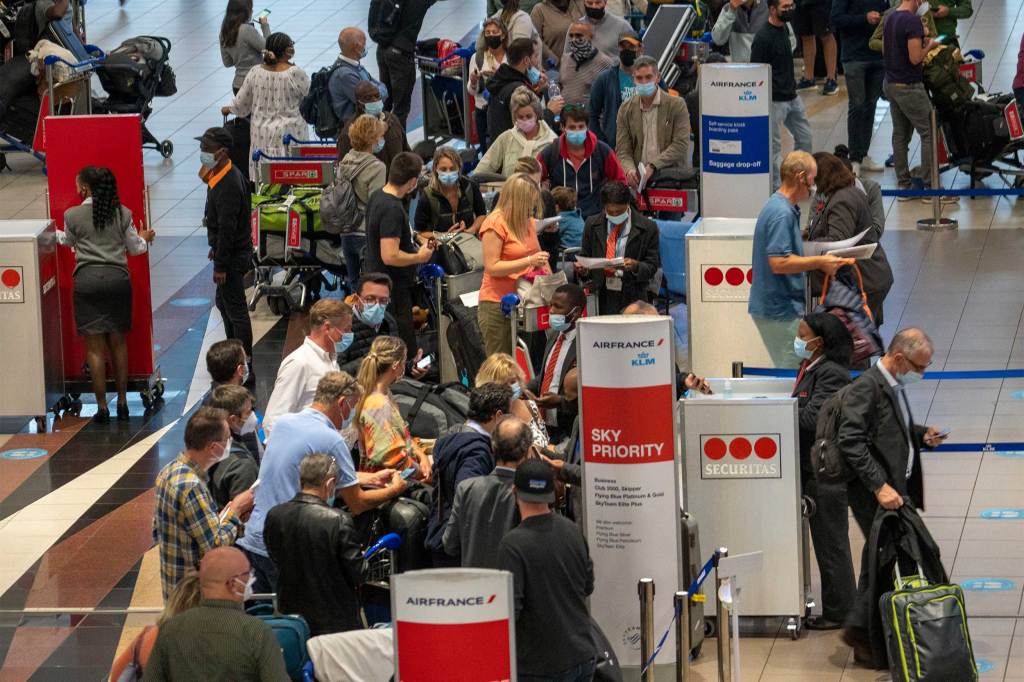 People waiting for Air France flight to Paris at OR Tambo's airport in Johannesburg, South Africa.