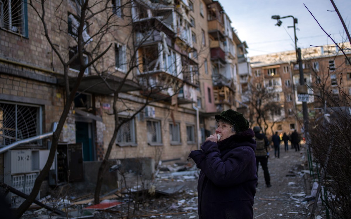 Bombed building in Kyiv.