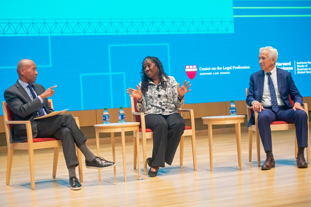 Deval Patrick, Sherrilyn Ifill, Fred Krupp.