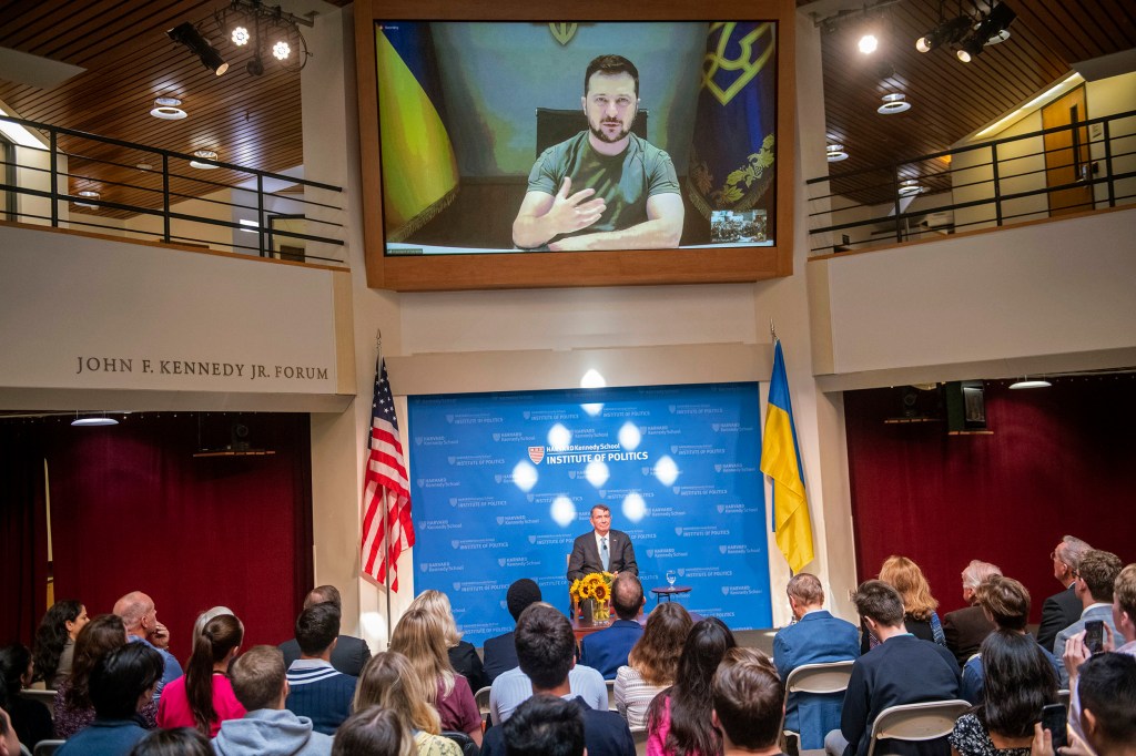 President Zelensky speaks via livestream.