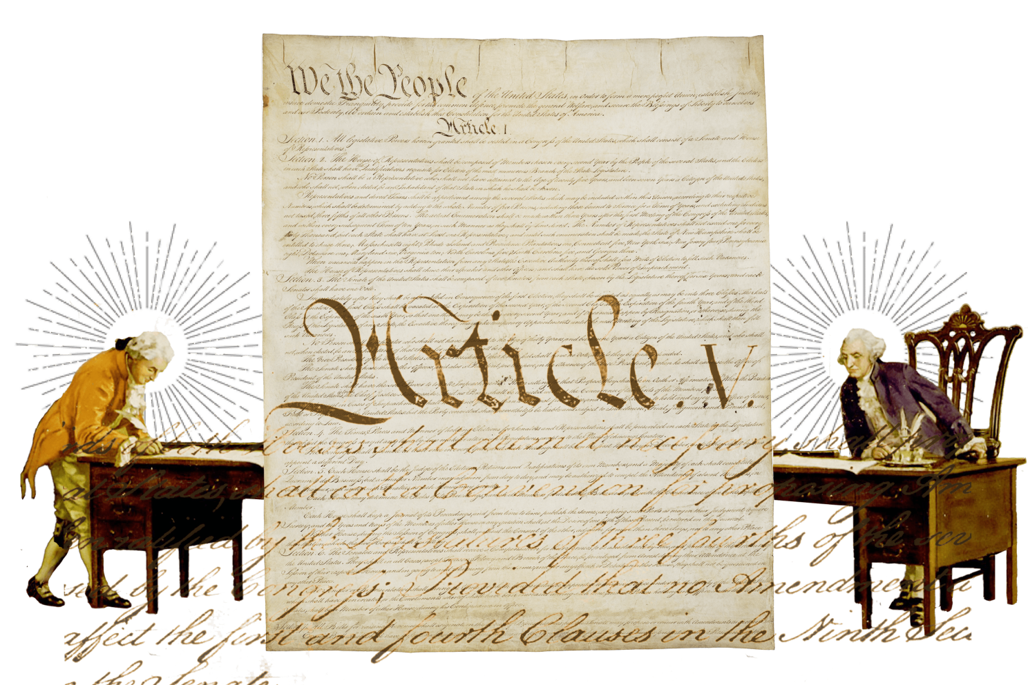 Collage of Framers and Constitution.