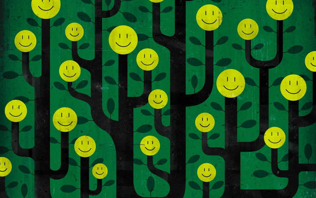 Illustration of smiling faces growing on trees. (Illustration by Davor Pavelic/Ikon Images)