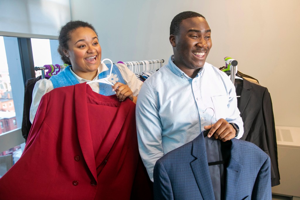 LyLena Estabine and Travis Johnson display some of the clothing.