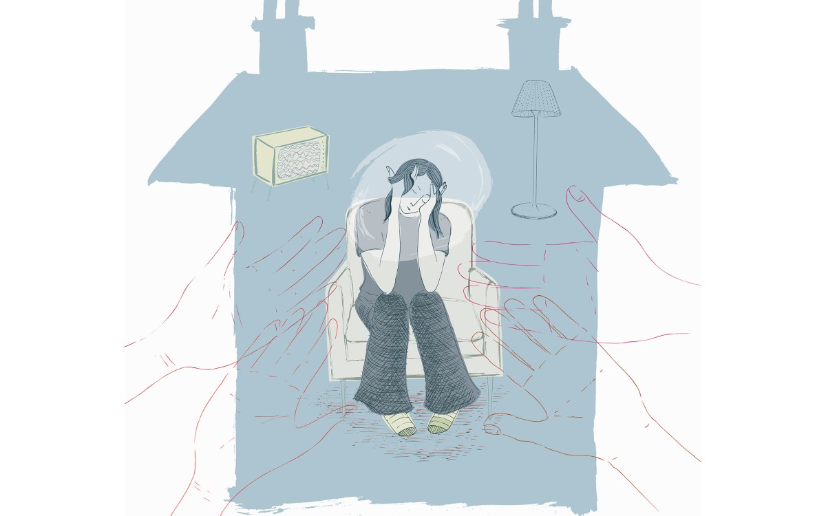 Illustration of hands reaching out to sad teenager isolated in home. (Illustration by Trina Dalziel / Ikon Images)