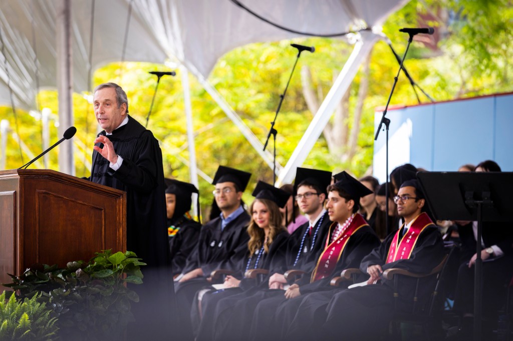 Larry Bacow speaking at Baccalaureate Service.