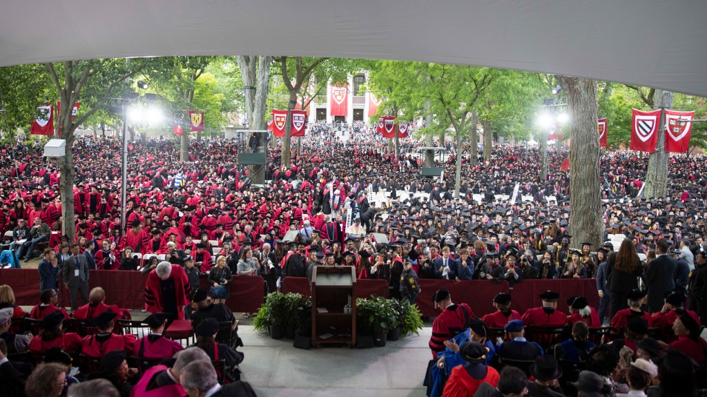 Sea of graduates in Tercentenary Theatre for Commencement 2023.