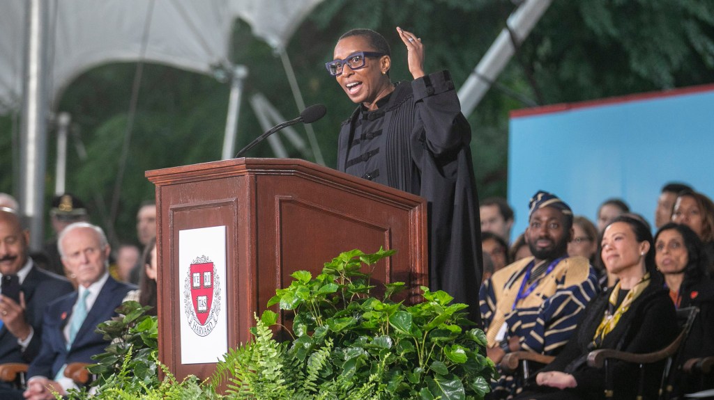 President Gay delivers her address.