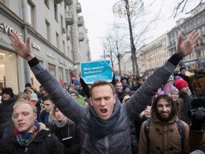 Russian opposition leader Alexei Navalny attends rally in Moscow in 2018.