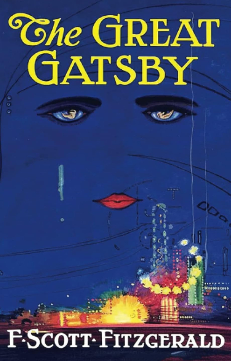 Book cover: "The Great Gatsby."