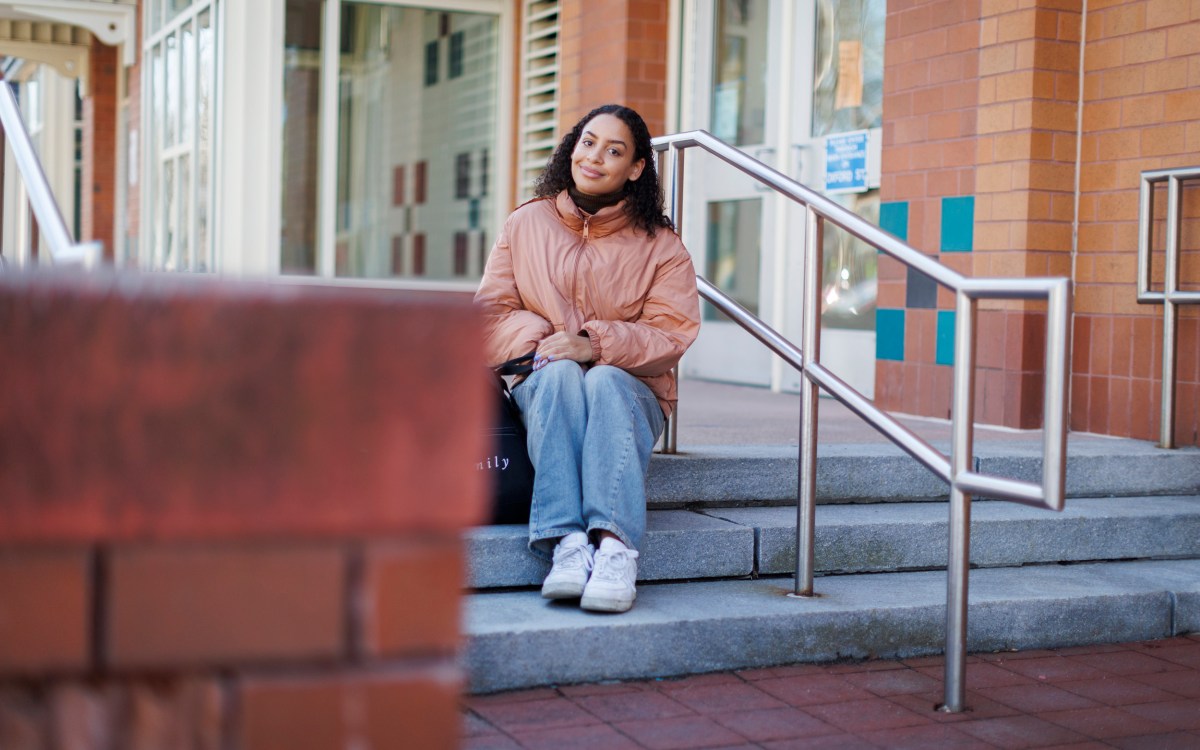 Maya Counter is pictured outside the Maria Baldwin School in Cambridge.