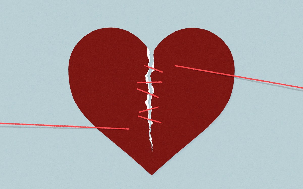 Illustration of broken heart mended by forgiveness.