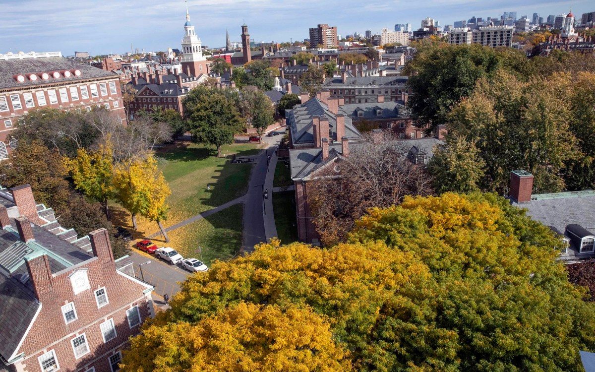 Aerial view of Harvard's campus from Eliot House tower.