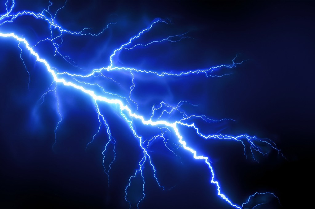 Blue lightning on dark background.