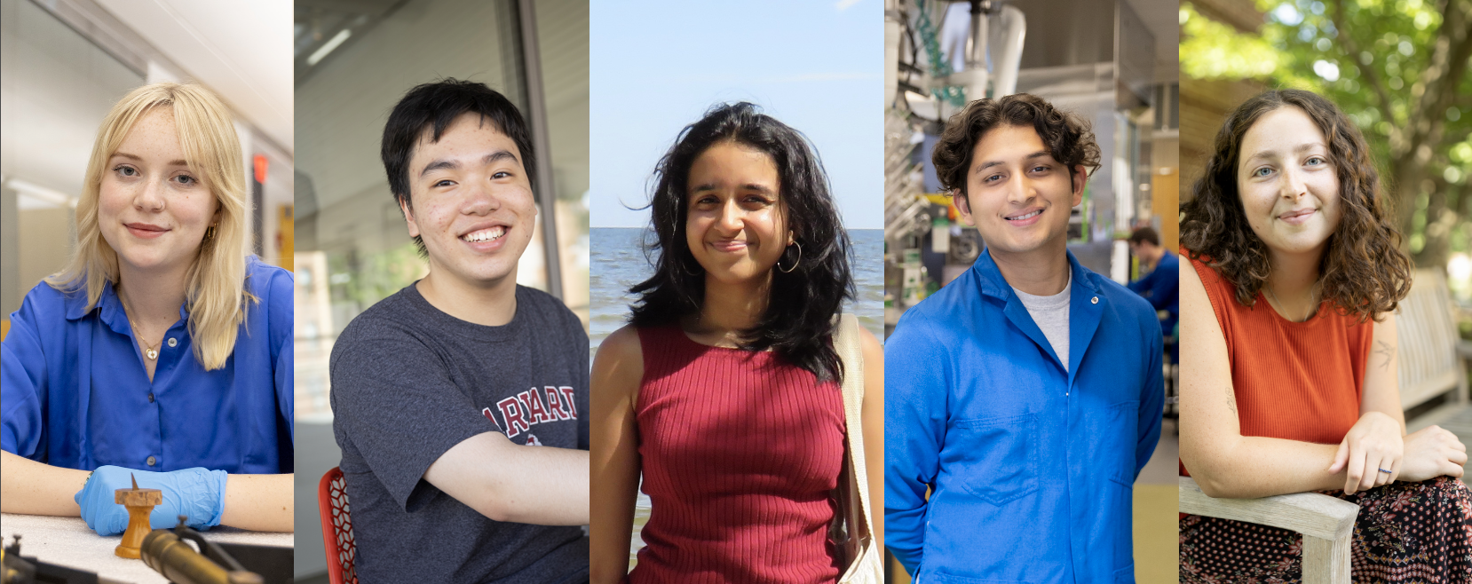 Headshots of Kayla Reifel (left), Puyuan Ye, Shruti Gautam, Abel Rodríguez, and Emily Peck. 