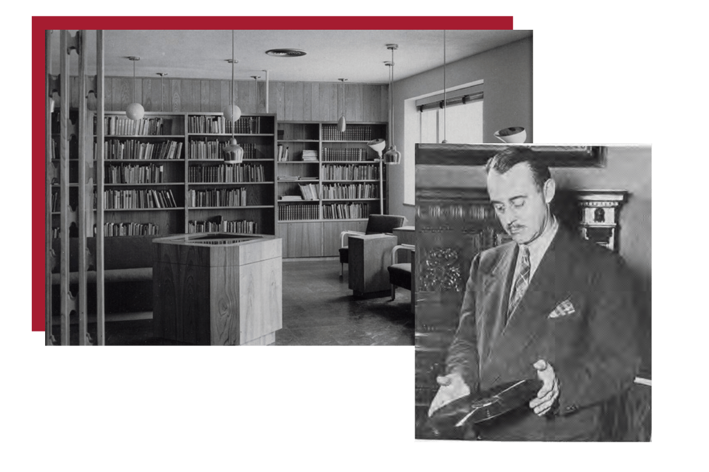 Harvard Vocarium founder Frederick C. Packard Jr. and the Woodberry Poetry room circa 1950.