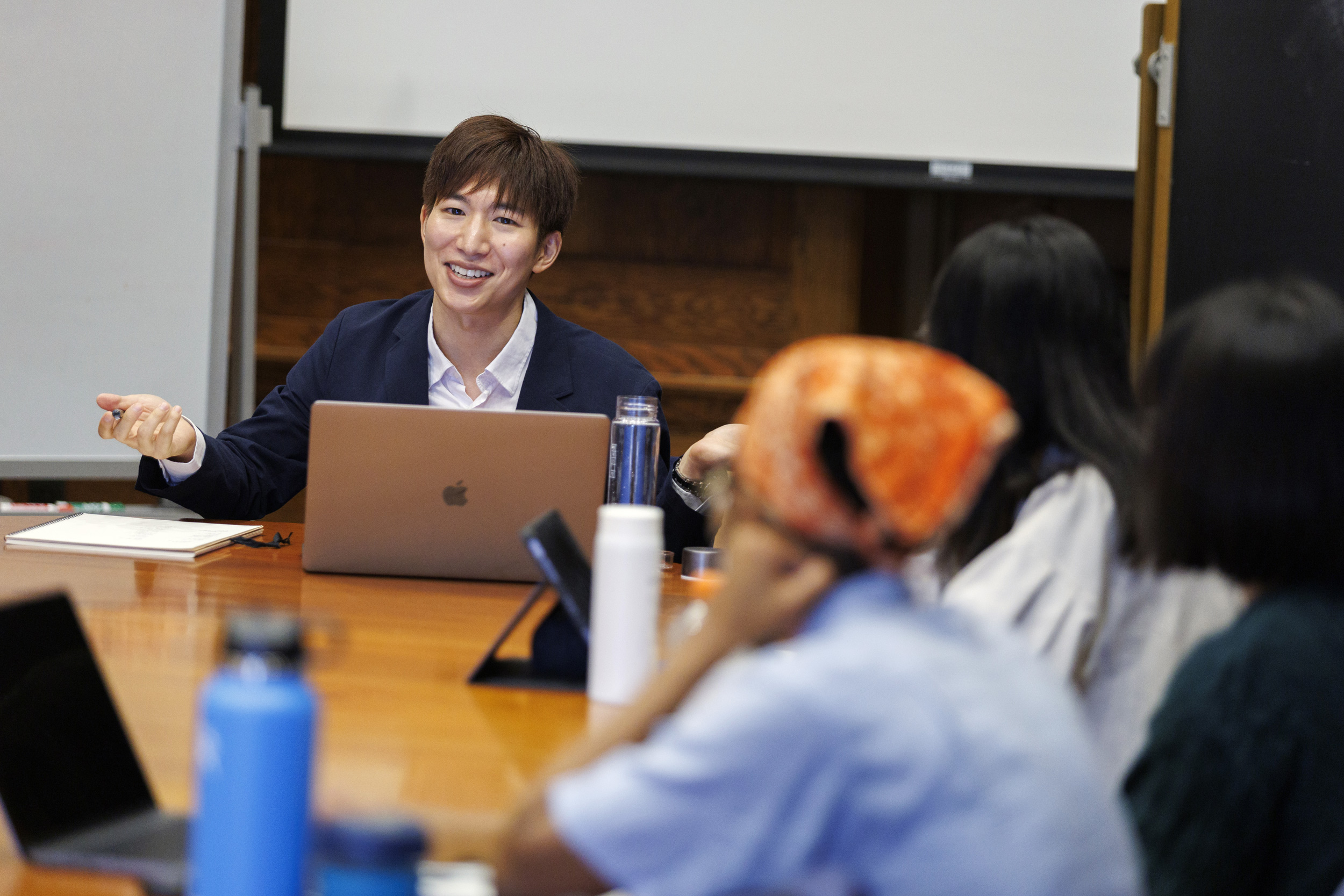 Spencer Lee-Lenfield, postdoc and incoming assistant professor in the Department of Comparative Literature (left), teaches “Exploring Translation Studies: History, Theories, the State of the Art.” 