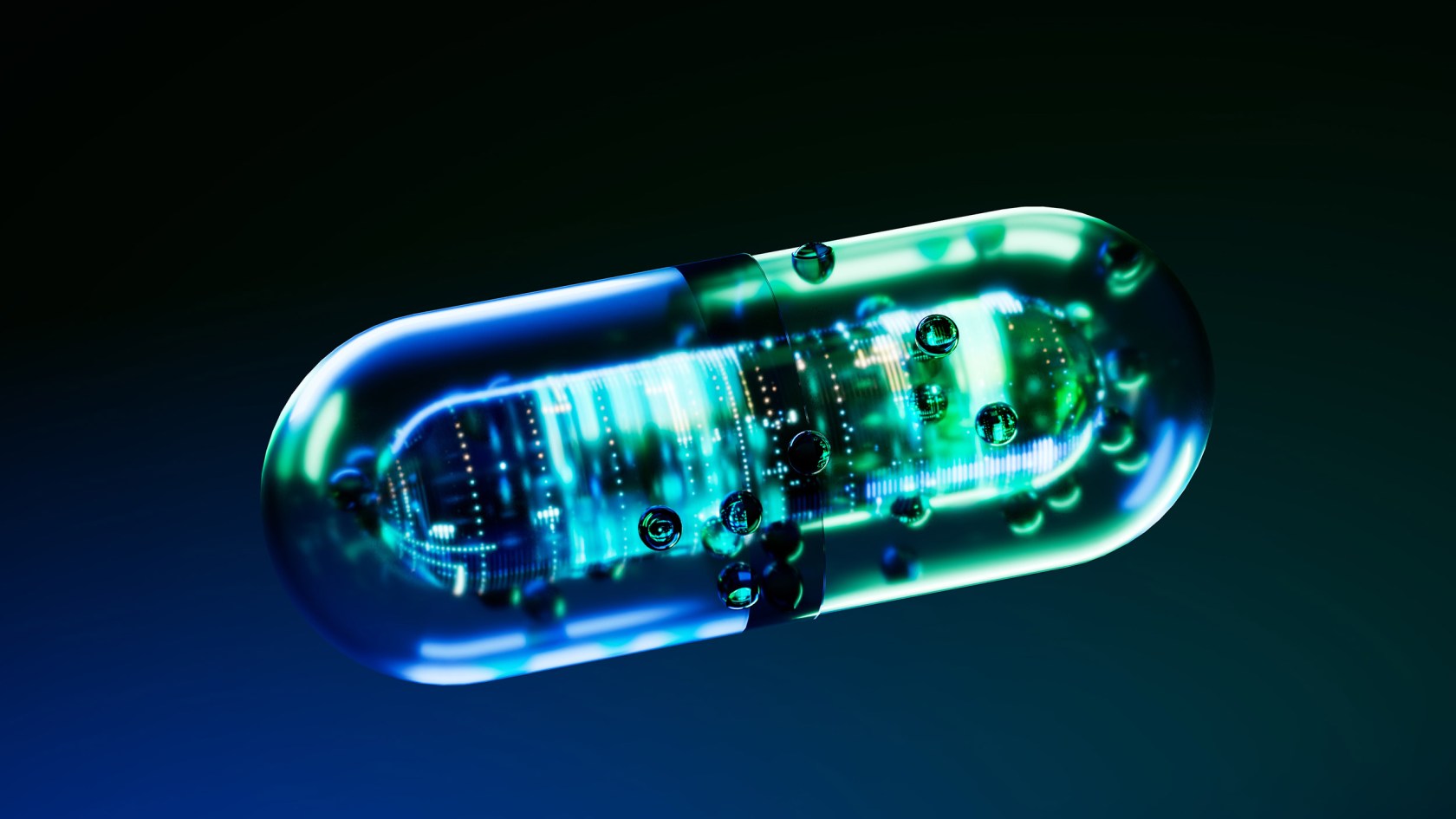 Artificial Intelligence illustrated in a pill capsule.