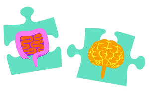 Illustration of gut and brain as puzzle pieces.
