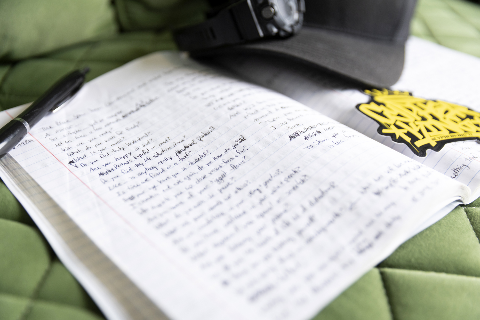 A photo of the notebook Stanislav Karachev uses to write his poetry open to the page with the poem performed in “My Mirror.” Stanislav is an Energy Performance Engineer for Harvard Medical School, dancer, and poet.