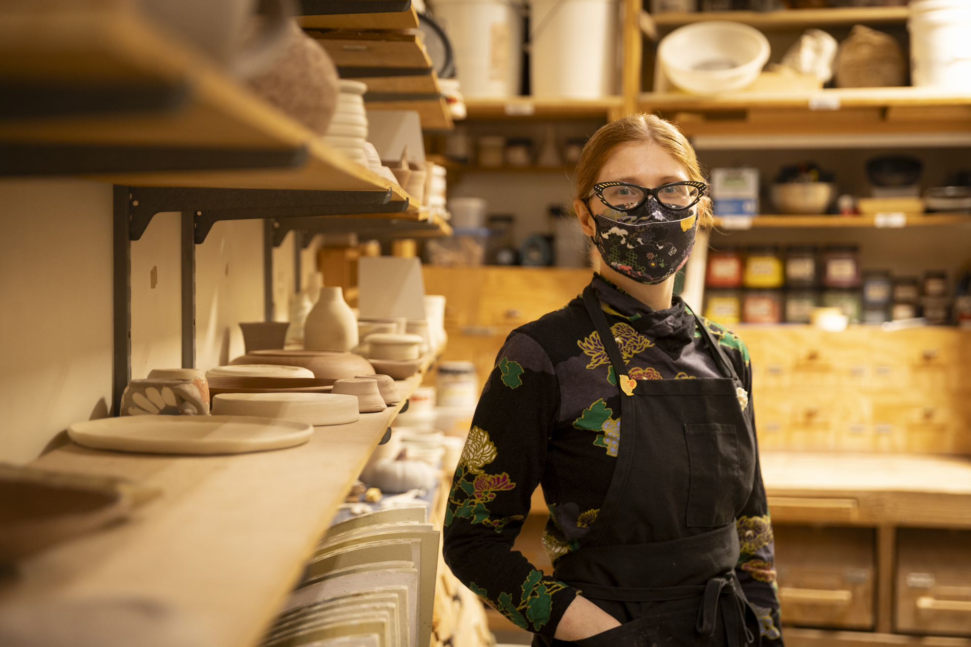 Fionnuala Gerrity, Conservation Technician at Harvard Library Preservation Services and ceramicist, photographed at Indigo Fire Pottery Studio in Belmont, MA.