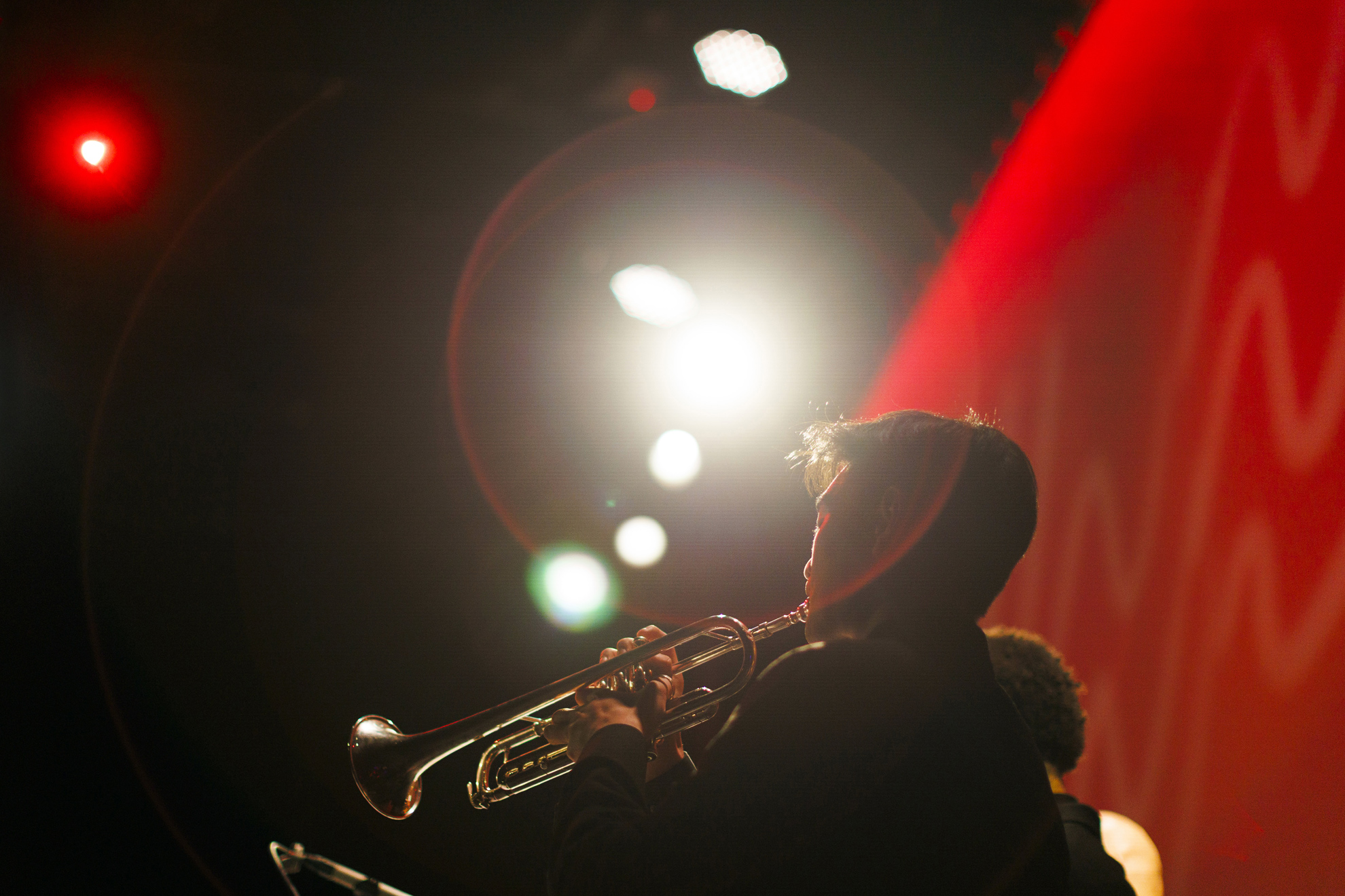 Christopher Shin ’27 (pictured) performs trumpet during the concert.