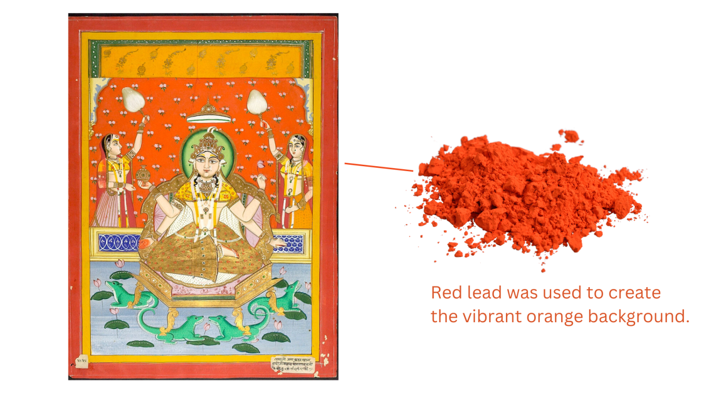 Red lead was used to create the vibrant orange background.