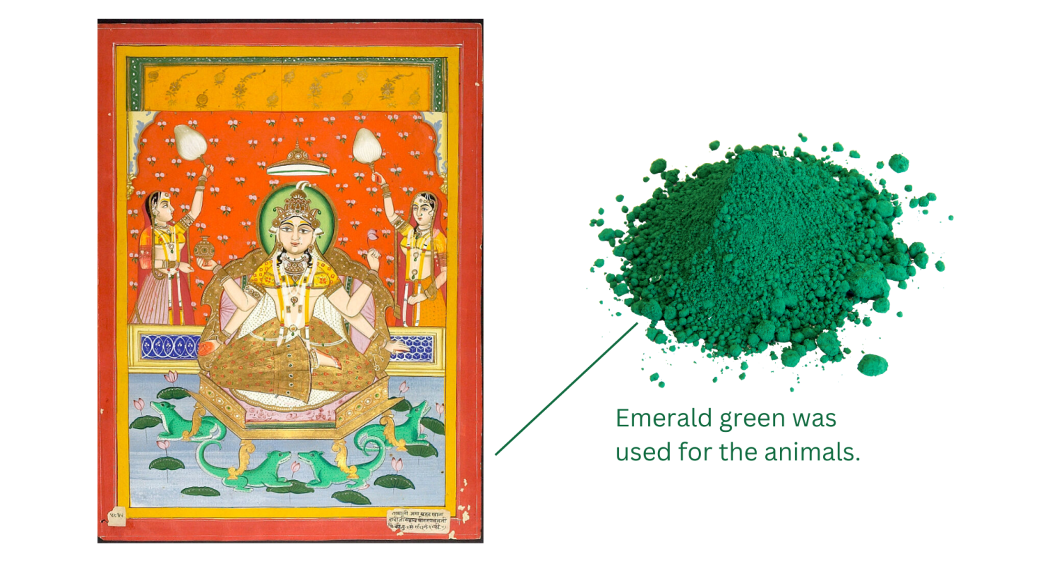 Emerald green was used for the animals.