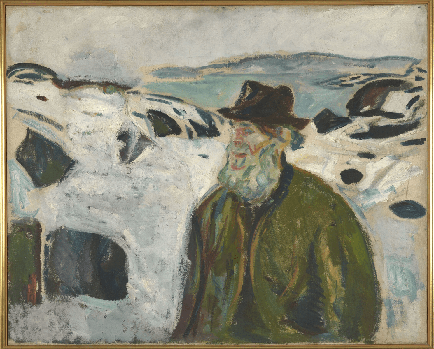 fisherman looking at a sea of snow