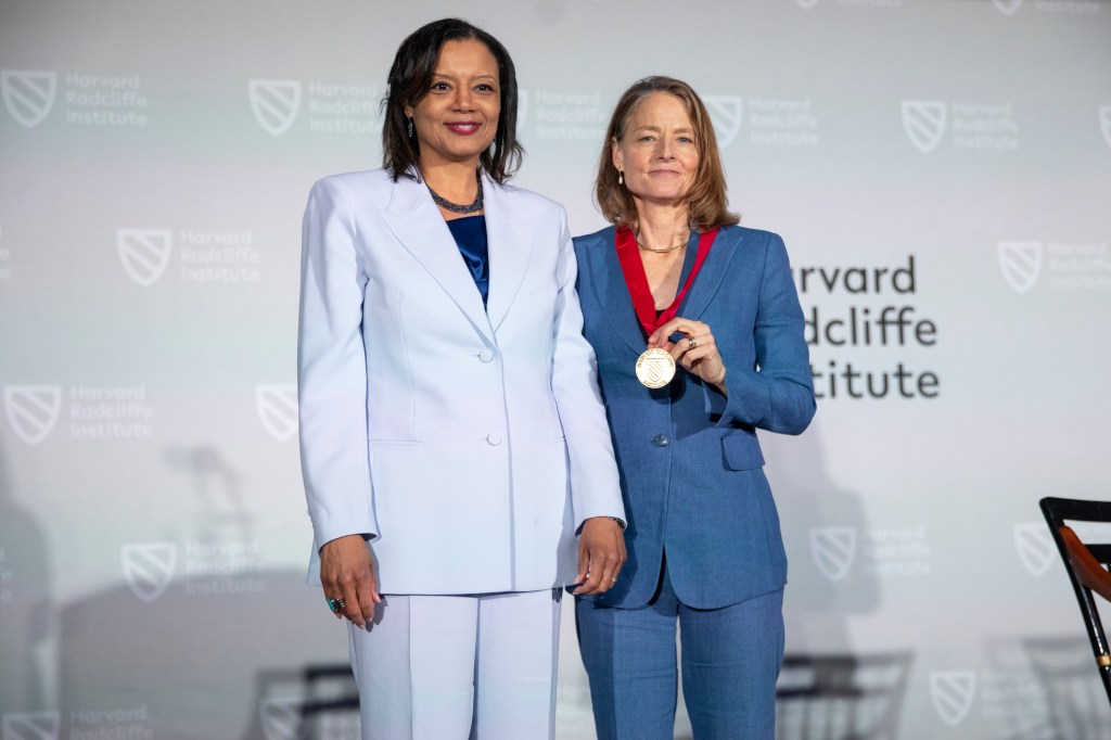 Jodie Foster (right) stands with Tomiko Brown-Nagin.