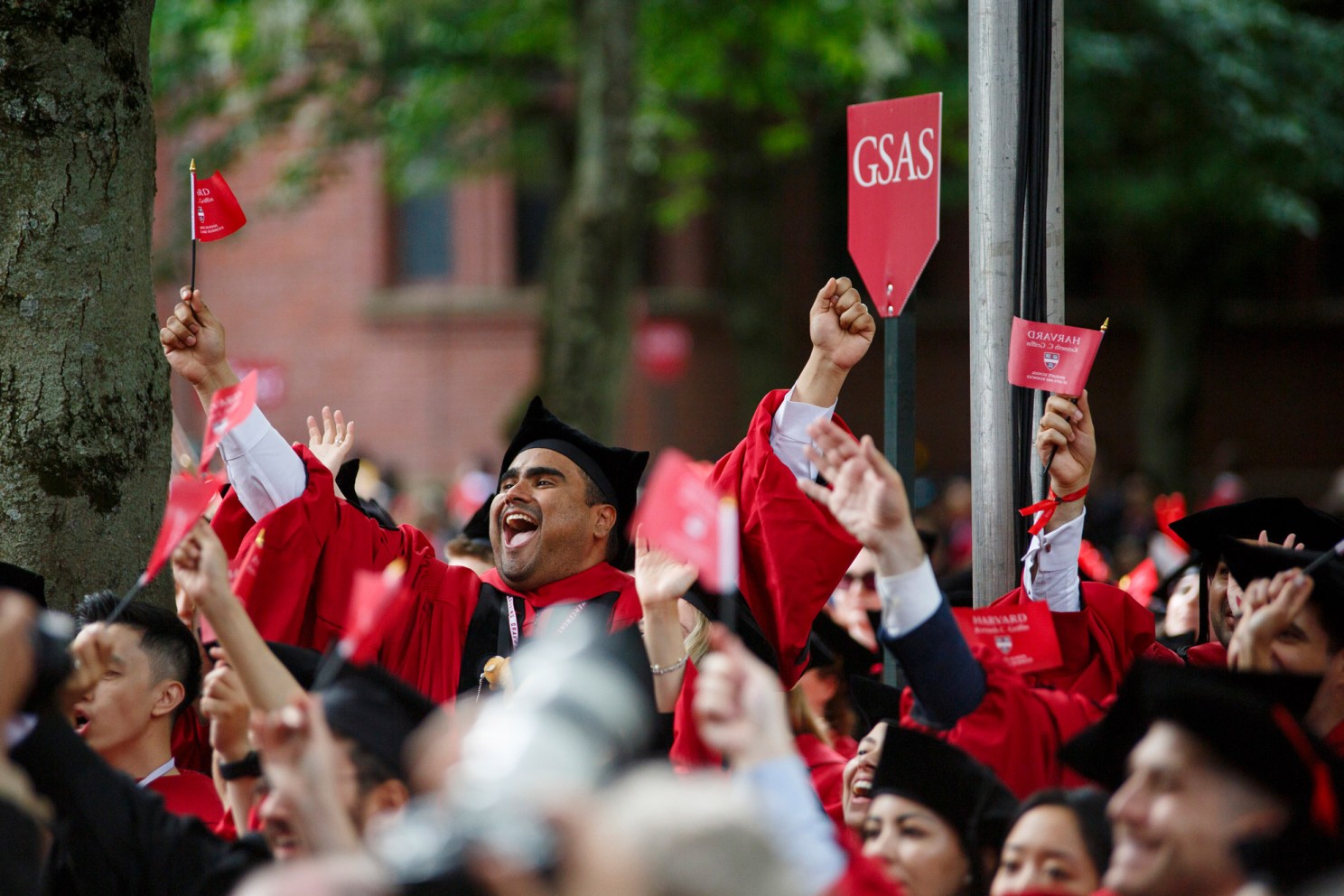 Graduates celebrate as their School is announced.