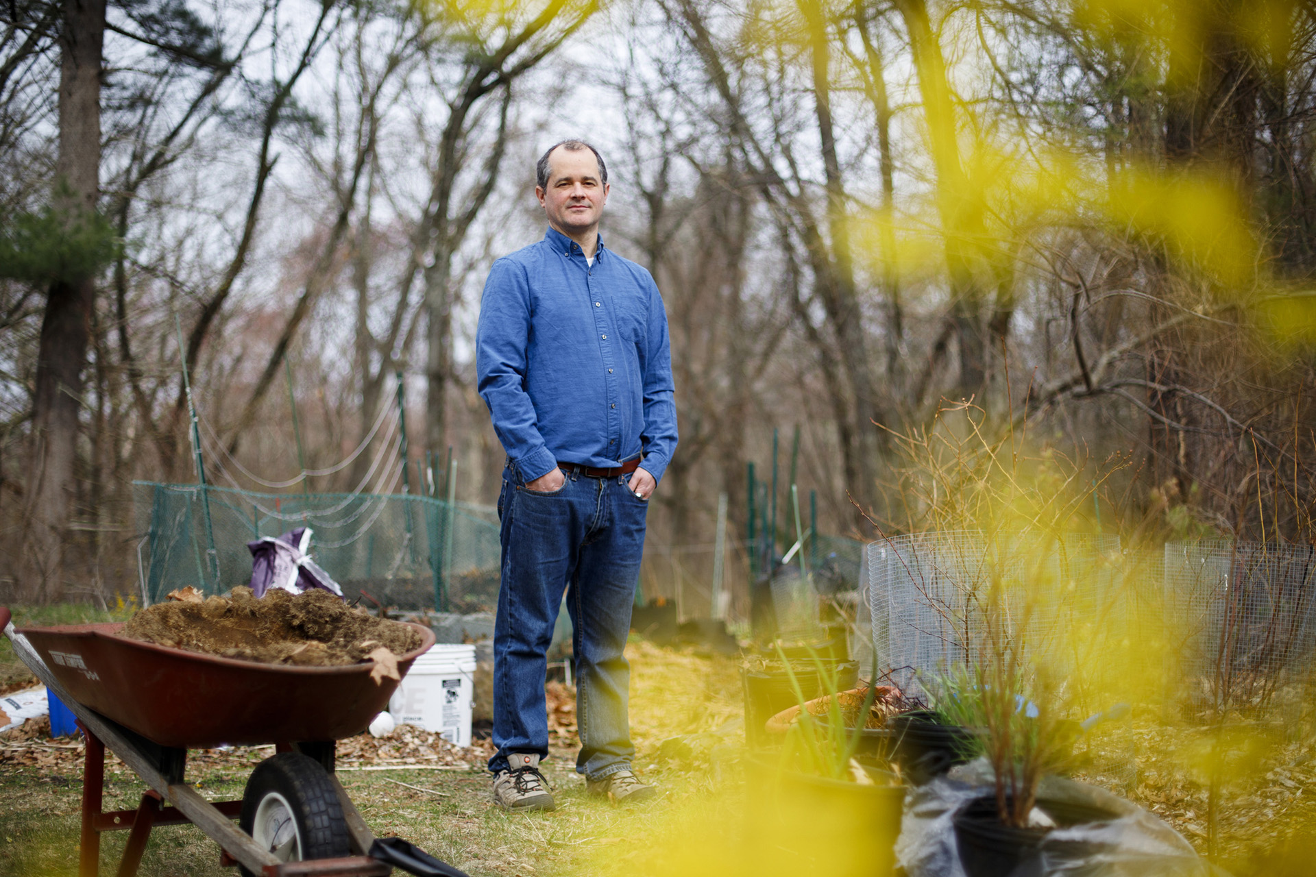 Dustin Tingley gardening at home.
