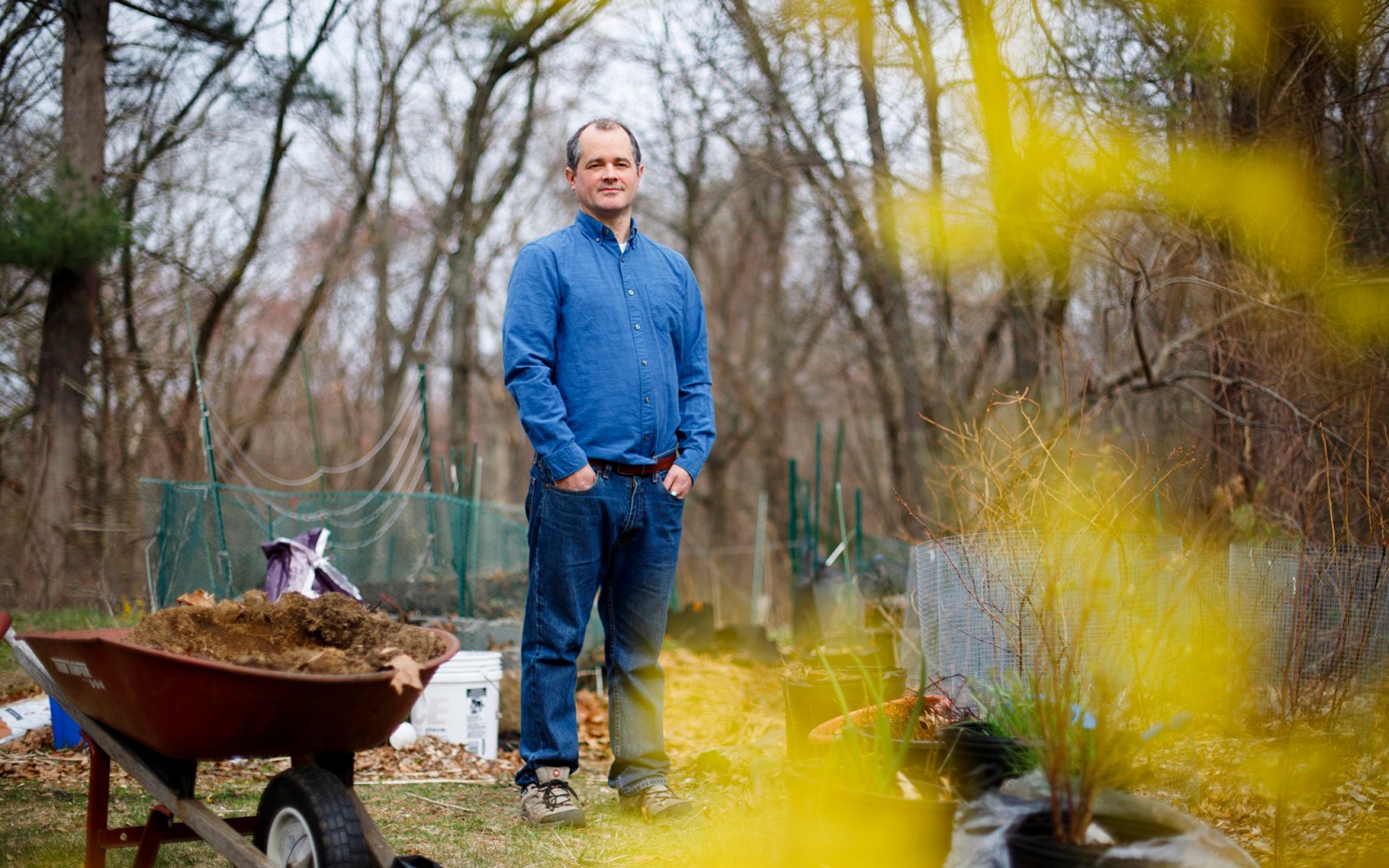 Dustin Tingley gardening at home.