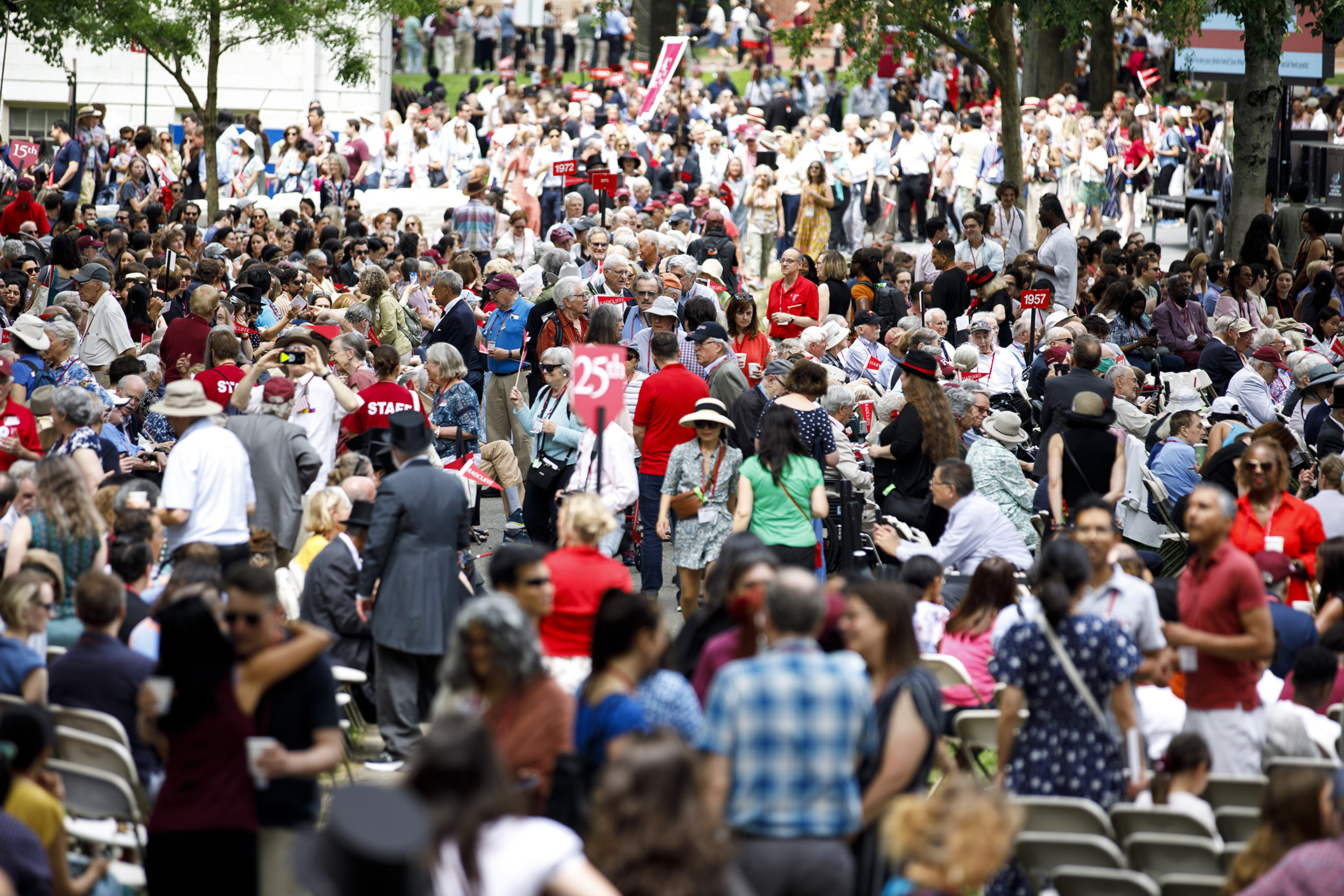 View of crowded Harvard Yard during Alumni Day.