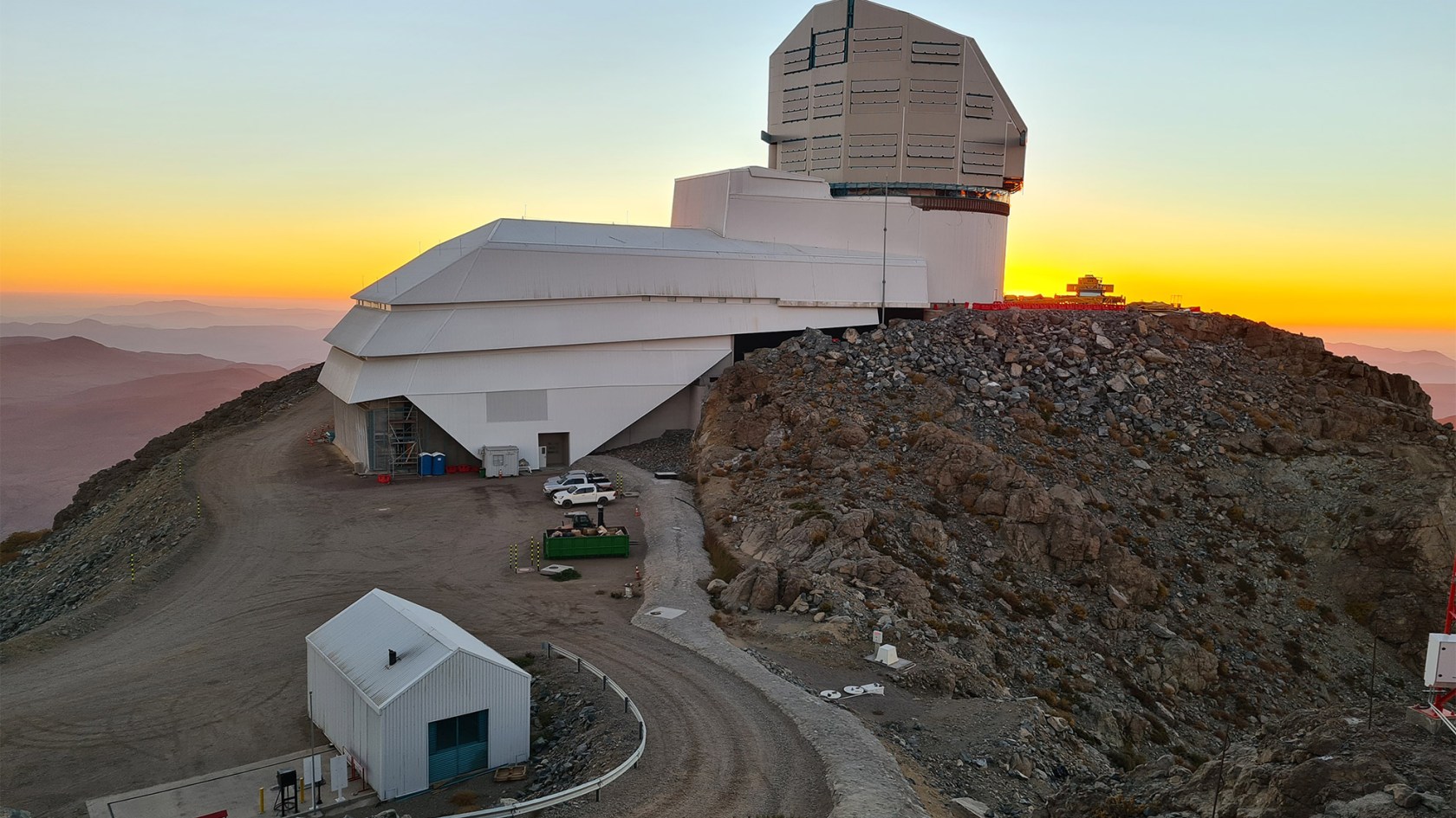 Twilight photo of Rubin Observatory.