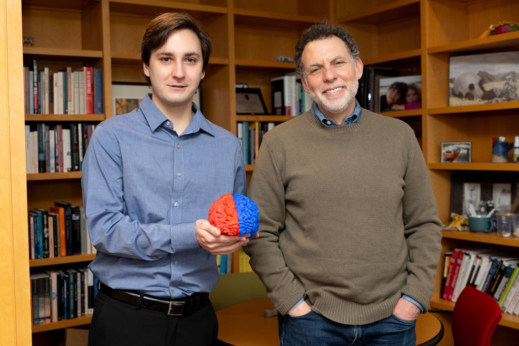 Lucas Woodley ’23, Ph.D. student, (left) and Professor of Psychology Joshua D. Greene