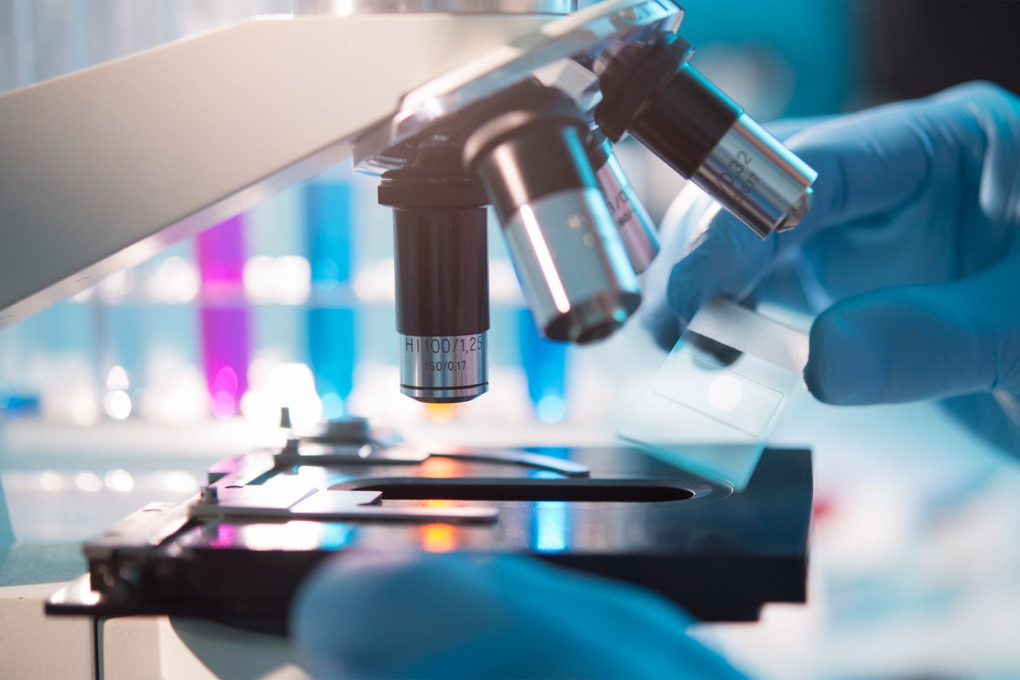 Microscope and lab shot.