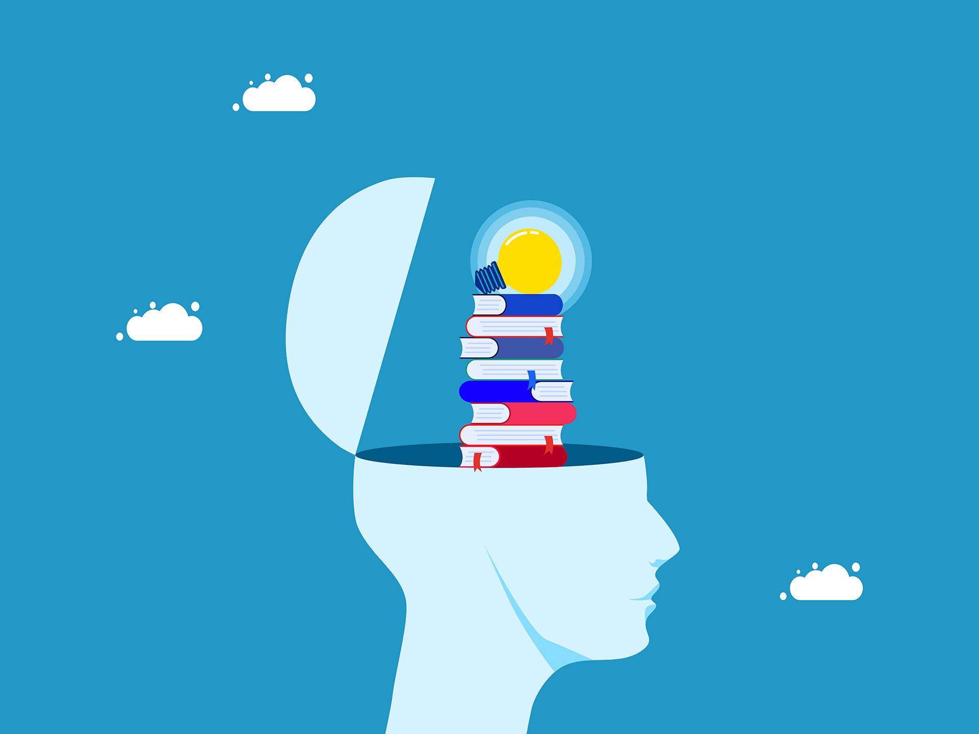 Illustration of brain and books.