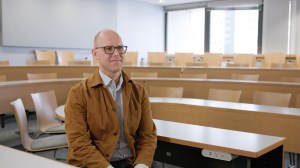 Professor Jeff Imai Eaton sitting down for a Gazette interview.