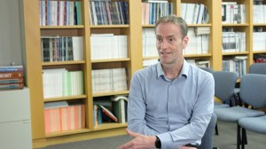 Professor Duane Wesemann being interviewed by the Gazette