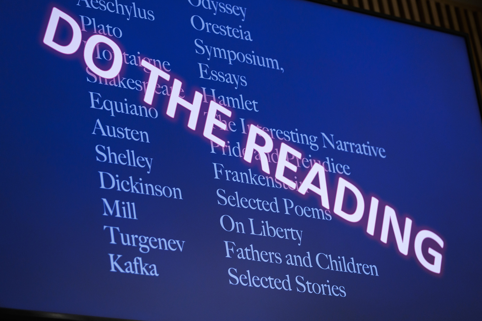 Tara Menon shows a slide during the introductory remarks imploring the students to “do the reading.”