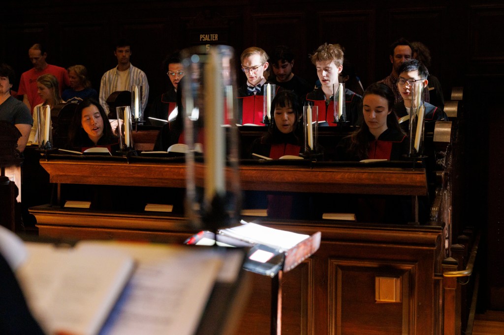 A choral group sings hymns during The Memorial Church’s Morning Prayers 