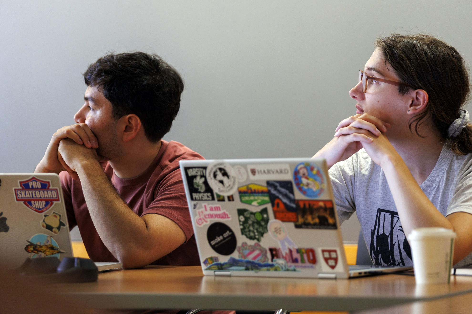 Erick Contreras-Rodriguez ’27 (left) and Madison Codding ’27 are pictured during class in a Geological Museum Building seminar room.