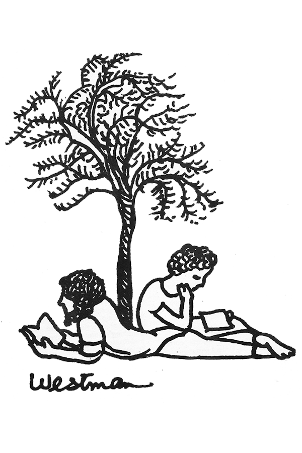 people reading under tree