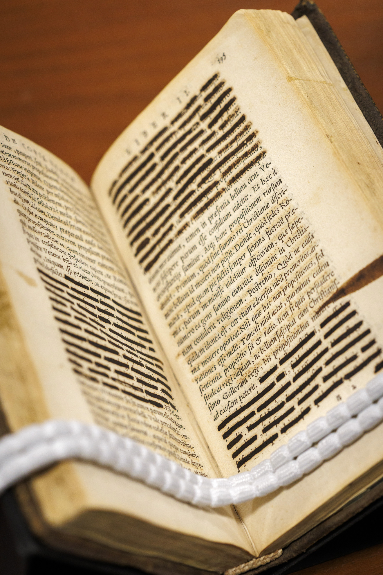 a target of the Index, has had passages expurgated in heavy black ink. Over time, the corrosive ink has begun to eat holes in the paper.Ó 