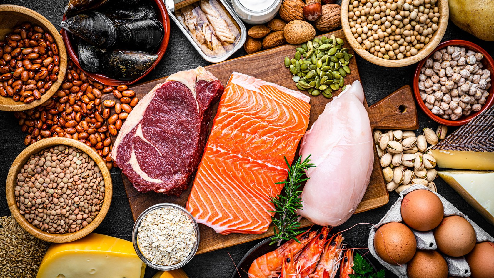 Foods that contain high protein values.