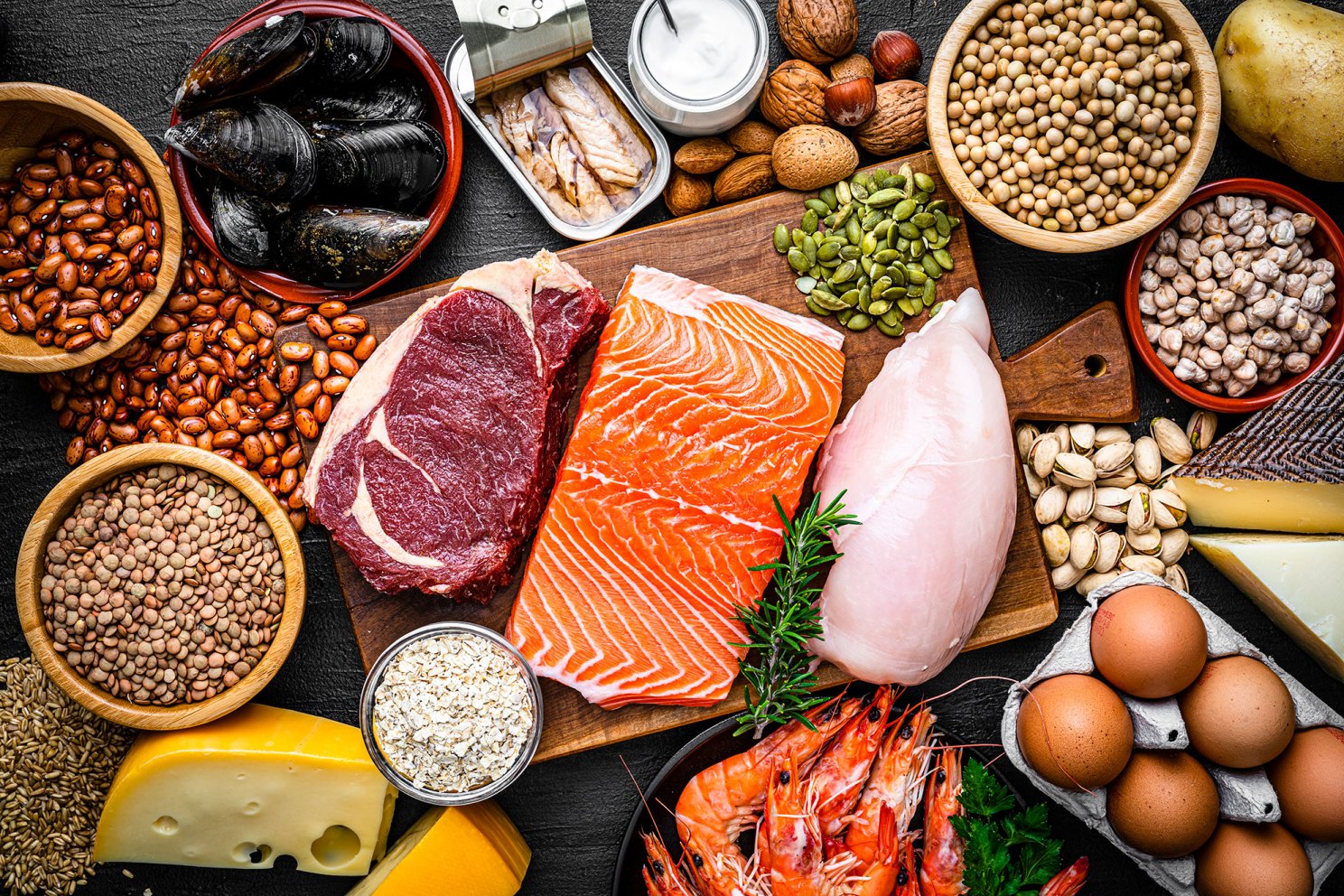 Foods that contain high protein values.