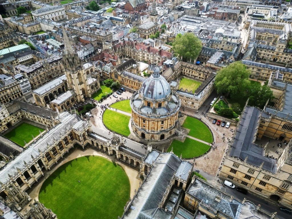 Aerial view of Oxford University.